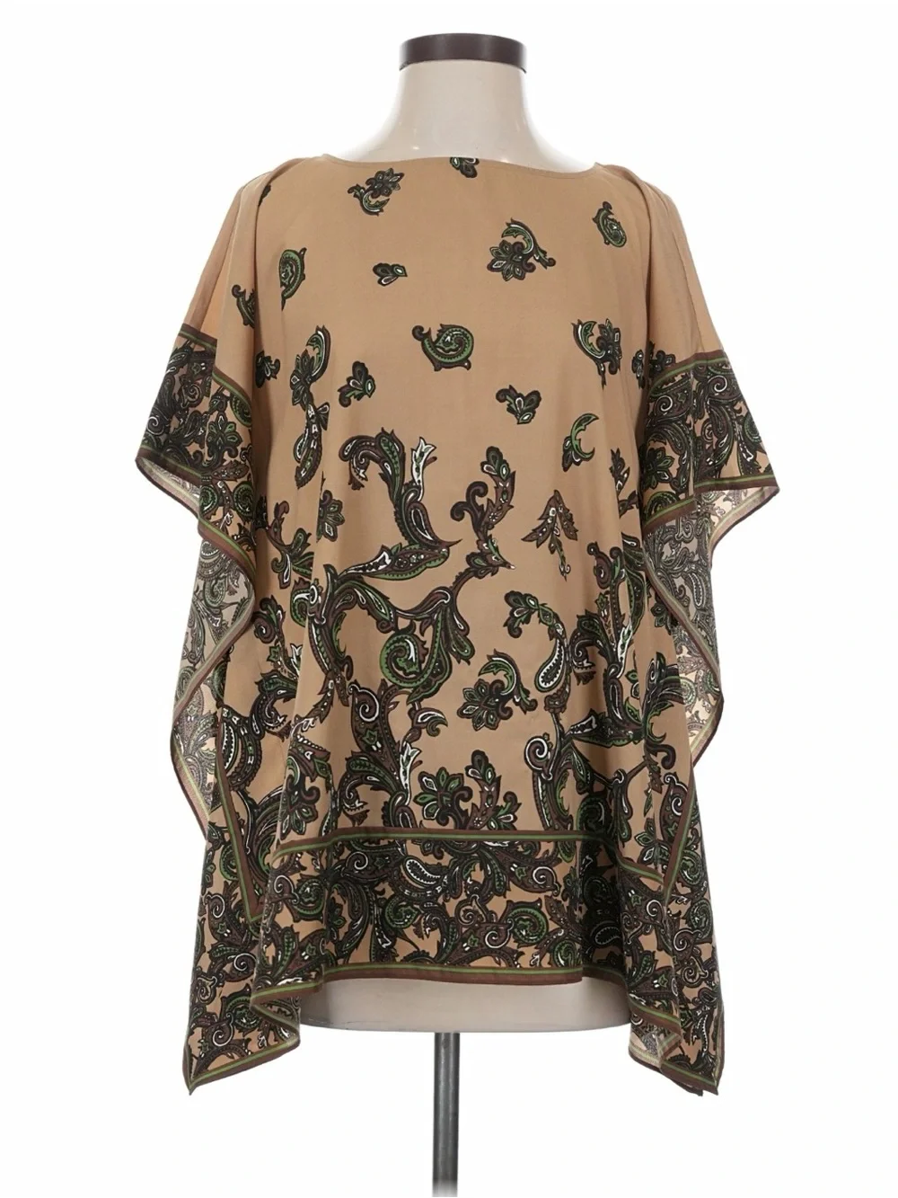 Michael Kors Paisley Poncho Tunic in Camel and Green